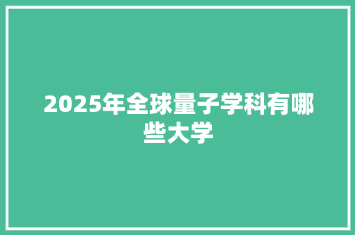 2025年全球量子学科有哪些大学