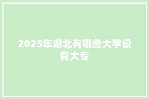 2025年湖北有哪些大学设有大专