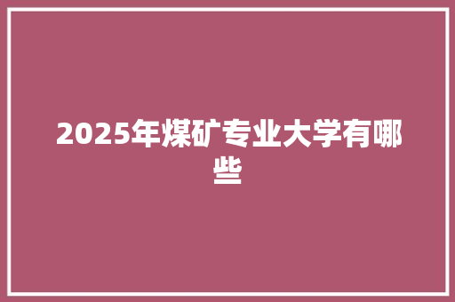 2025年煤矿专业大学有哪些