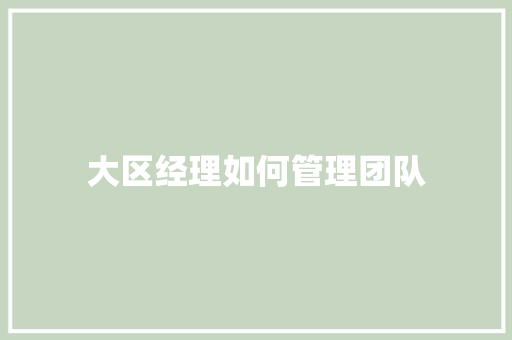 大区经理如何管理团队