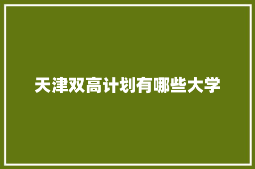 天津双高计划有哪些大学