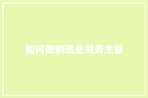 如何做制造业财务主管