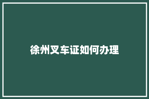 徐州叉车证如何办理