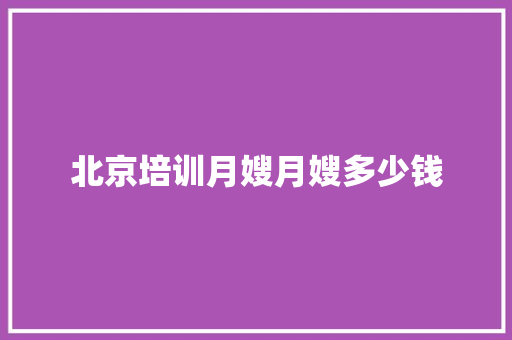 北京培训月嫂月嫂多少钱