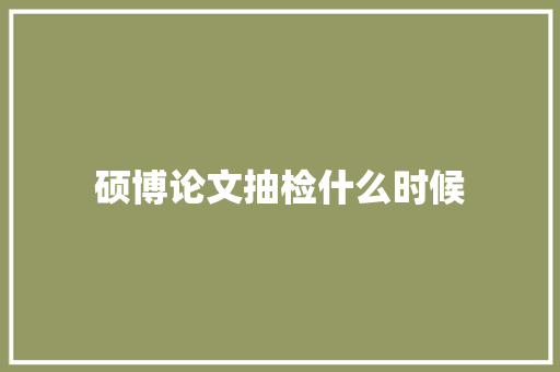硕博论文抽检什么时候