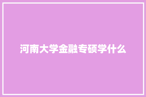 河南大学金融专硕学什么