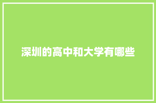 深圳的高中和大学有哪些