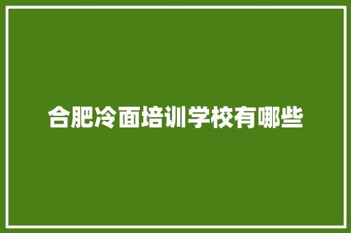 合肥冷面培训学校有哪些