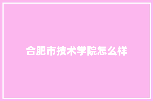 合肥市技术学院怎么样
