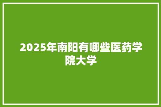 2025年南阳有哪些医药学院大学