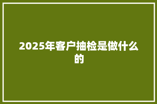 2025年客户抽检是做什么的