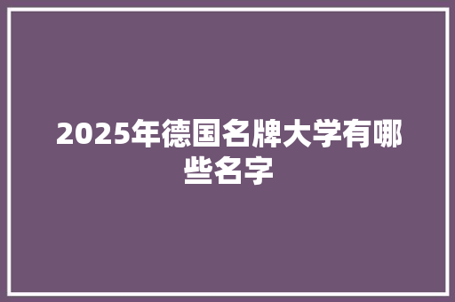 2025年德国名牌大学有哪些名字
