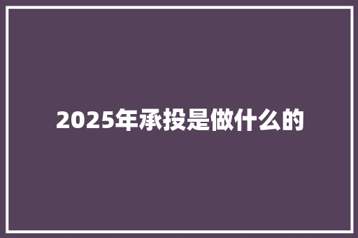 2025年承投是做什么的