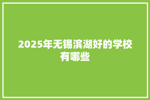 2025年无锡滨湖好的学校有哪些
