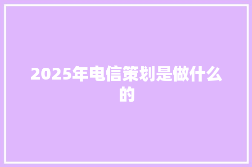 2025年电信策划是做什么的