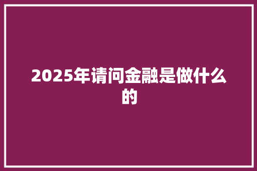 2025年请问金融是做什么的