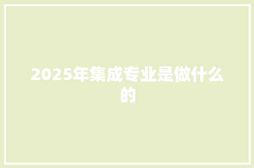 2025年集成专业是做什么的