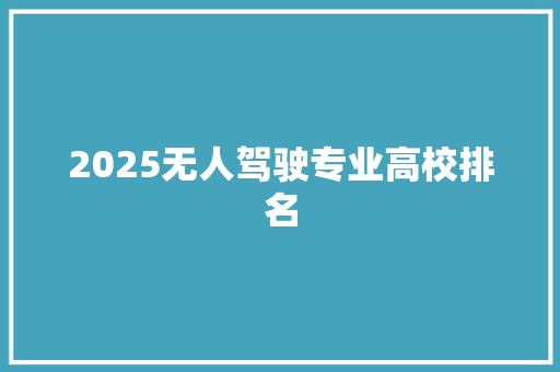 2025无人驾驶专业高校排名