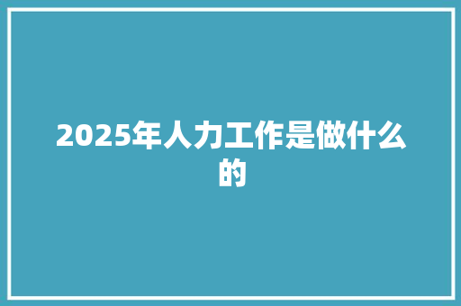 2025年人力工作是做什么的