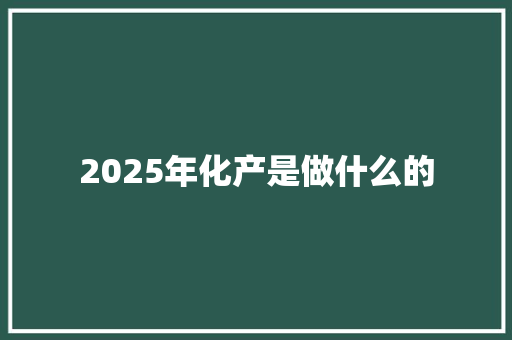 2025年化产是做什么的