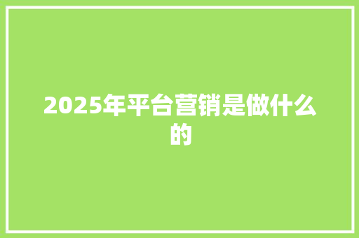 2025年平台营销是做什么的