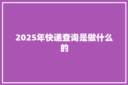 2025年快递查询是做什么的