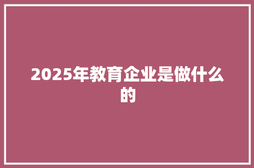2025年教育企业是做什么的
