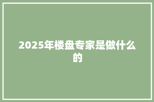 2025年楼盘专家是做什么的