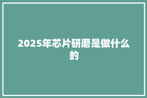 2025年芯片研磨是做什么的