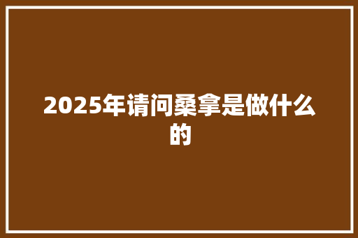 2025年请问桑拿是做什么的