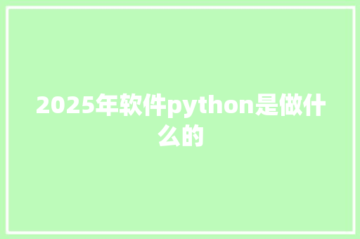 2025年软件python是做什么的