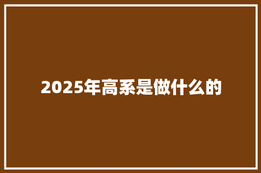 2025年高系是做什么的