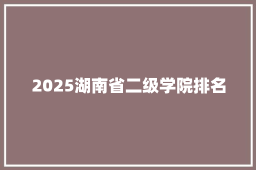 2025湖南省二级学院排名