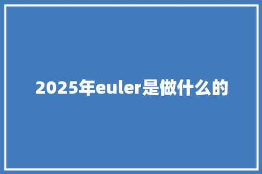 2025年euler是做什么的