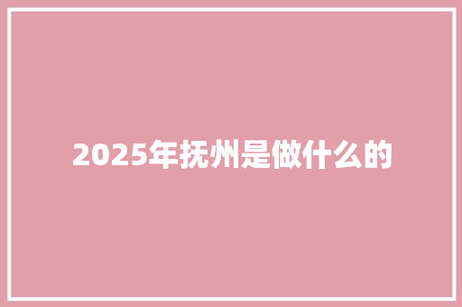 2025年抚州是做什么的
