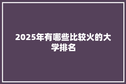2025年有哪些比较火的大学排名