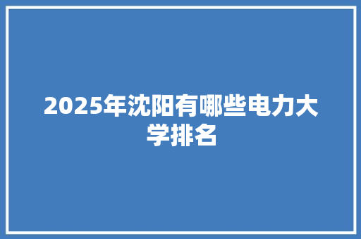 2025年沈阳有哪些电力大学排名