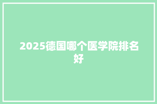 2025德国哪个医学院排名好