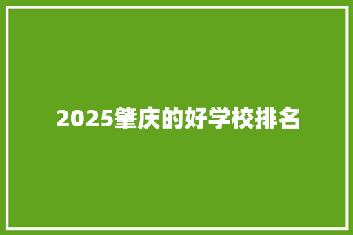 2025肇庆的好学校排名