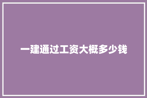 一建通过工资大概多少钱