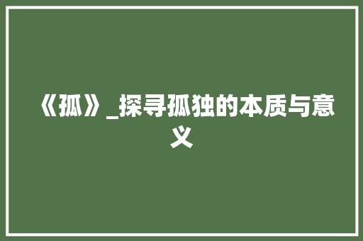 《孤》_探寻孤独的本质与意义 报告写作