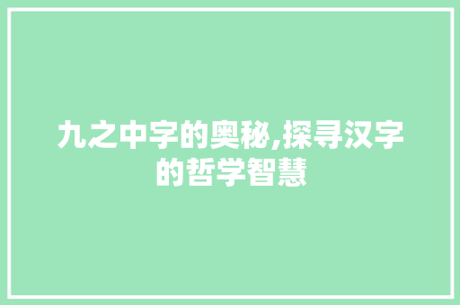 九之中字的奥秘,探寻汉字的哲学智慧