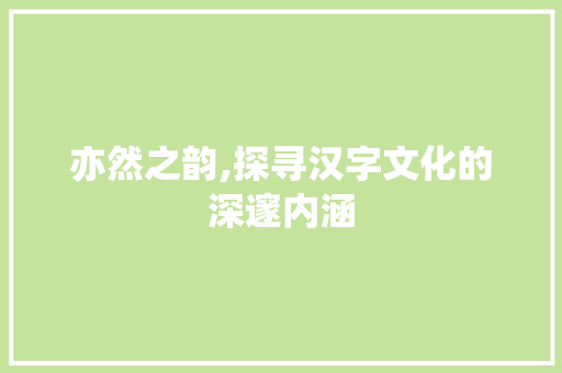 亦然之韵,探寻汉字文化的深邃内涵