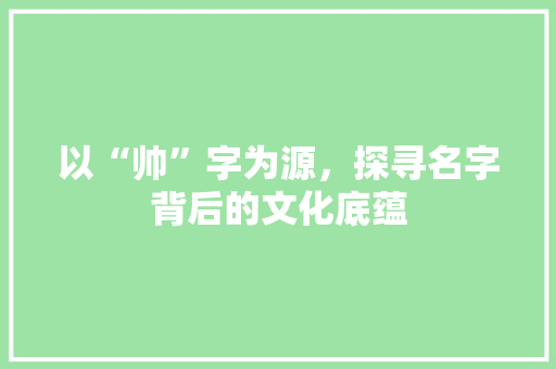 以“帅”字为源，探寻名字背后的文化底蕴