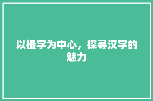 以撮字为中心，探寻汉字的魅力