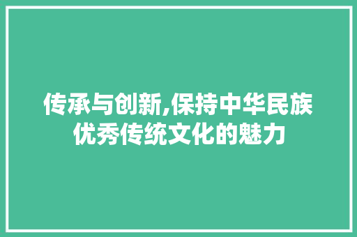 传承与创新,保持中华民族优秀传统文化的魅力