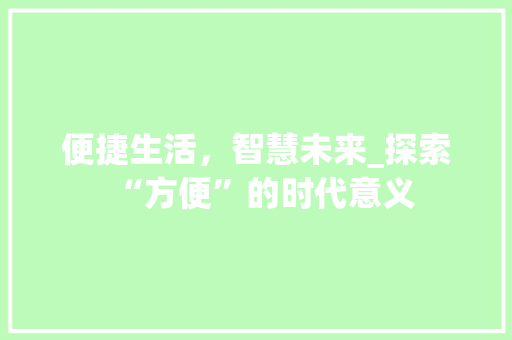 便捷生活，智慧未来_探索“方便”的时代意义