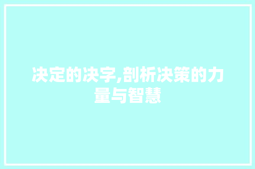决定的决字,剖析决策的力量与智慧