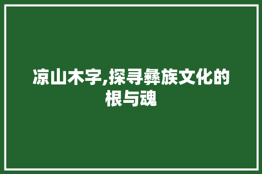 凉山木字,探寻彝族文化的根与魂