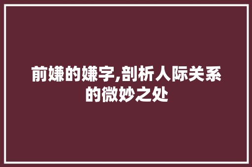 前嫌的嫌字,剖析人际关系的微妙之处